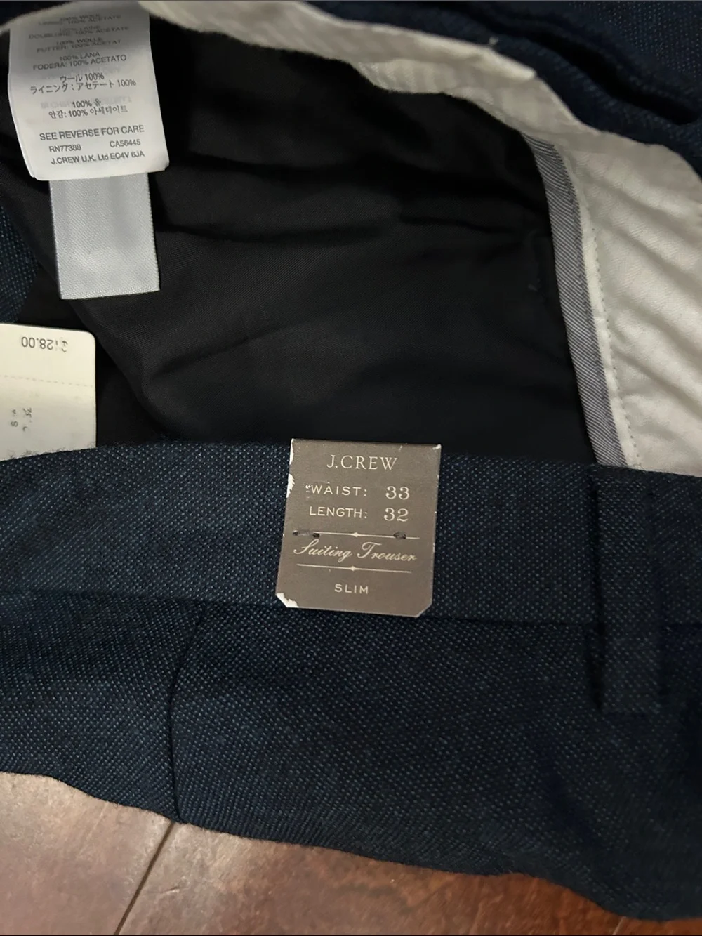 J.Crew 100% Wool Men’s Bowery Suiting Trousers in Dark Blue, W33 L32, NWT